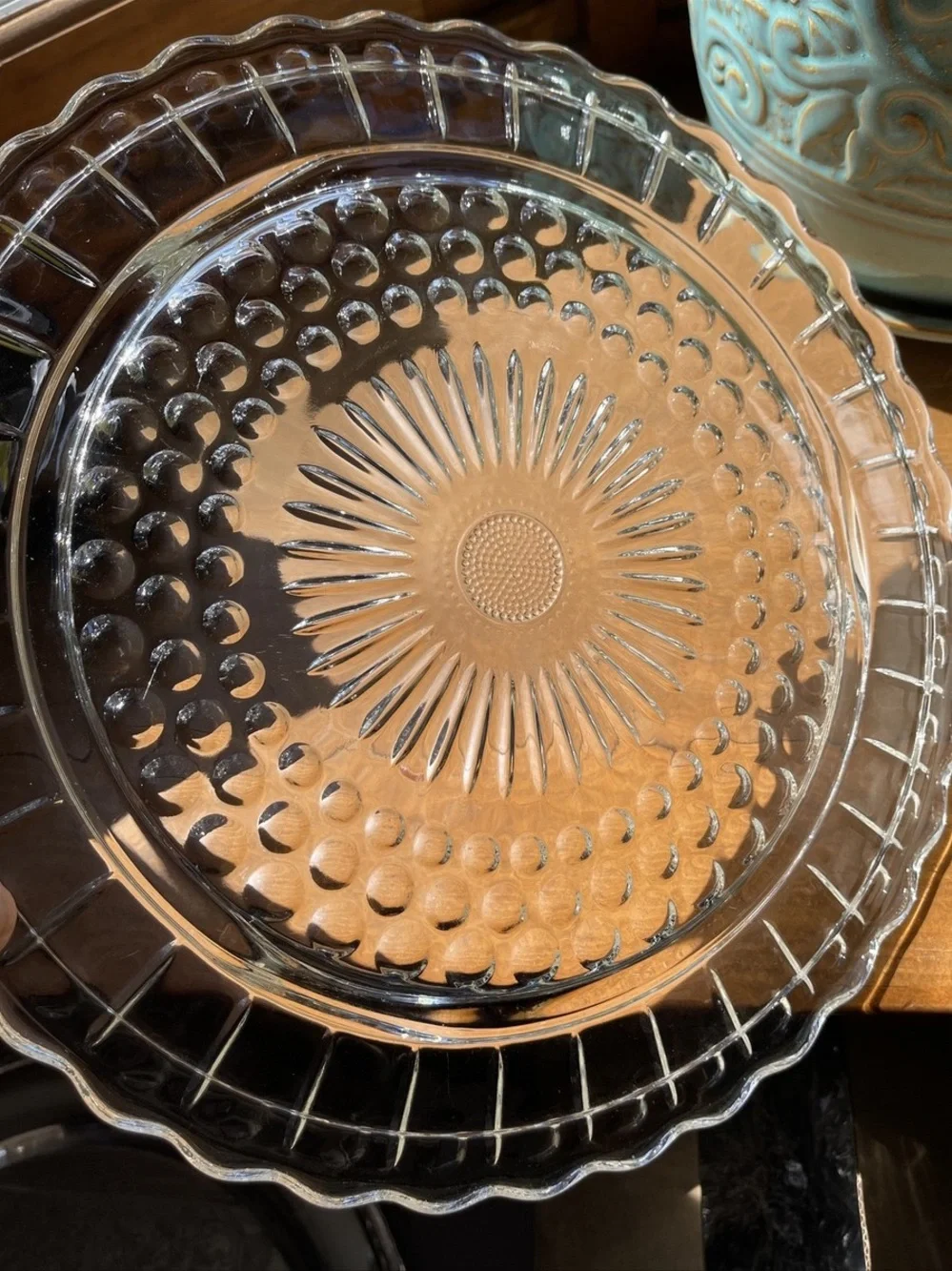 Scalloped Clear Glass Serving Platter - Decorative Pressed Pattern
